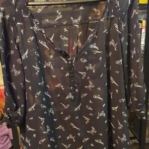 torrid Black Blouse with White Bird Motif